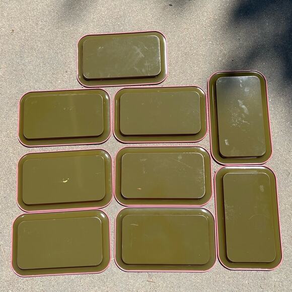 Vintage 60s MCM pink cream maple leaf serving tray lap tray tv tray set of 9 - Picture 2 of 7